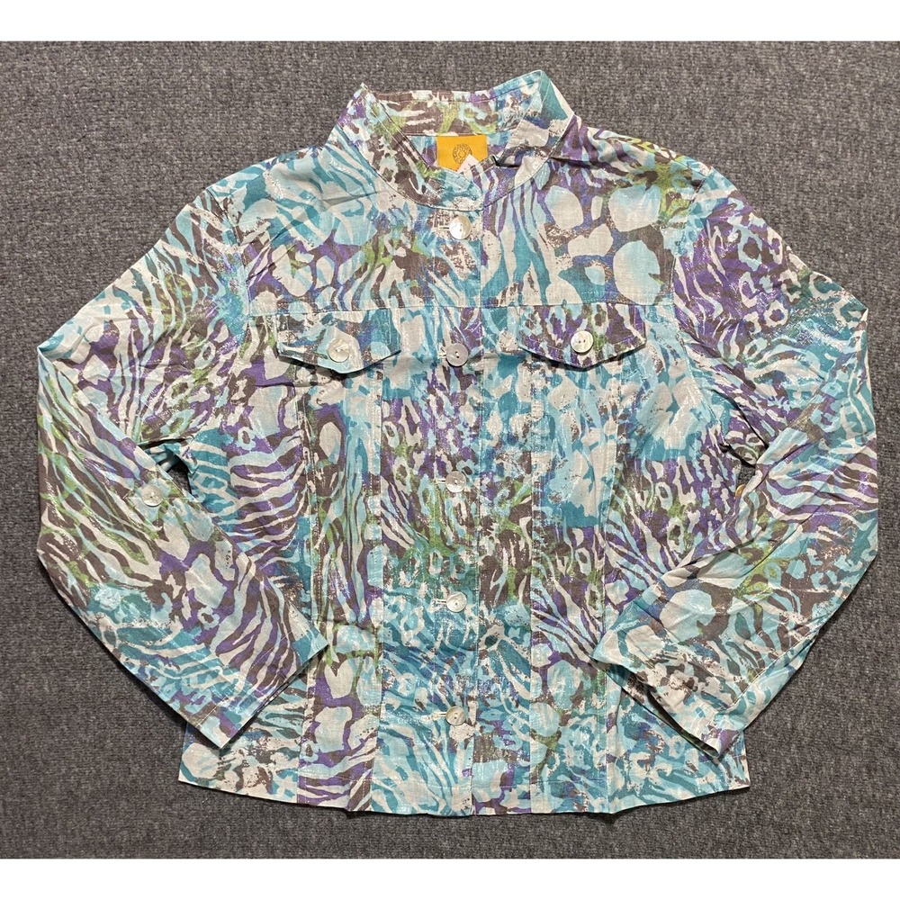 Ruby Rd blue animal print top Women Shirt Size 8
